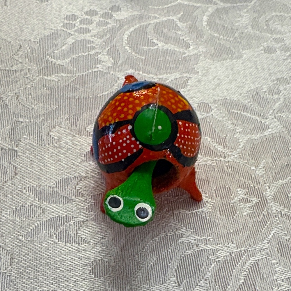 Handmade Mexican Wooden Orange Turtle
